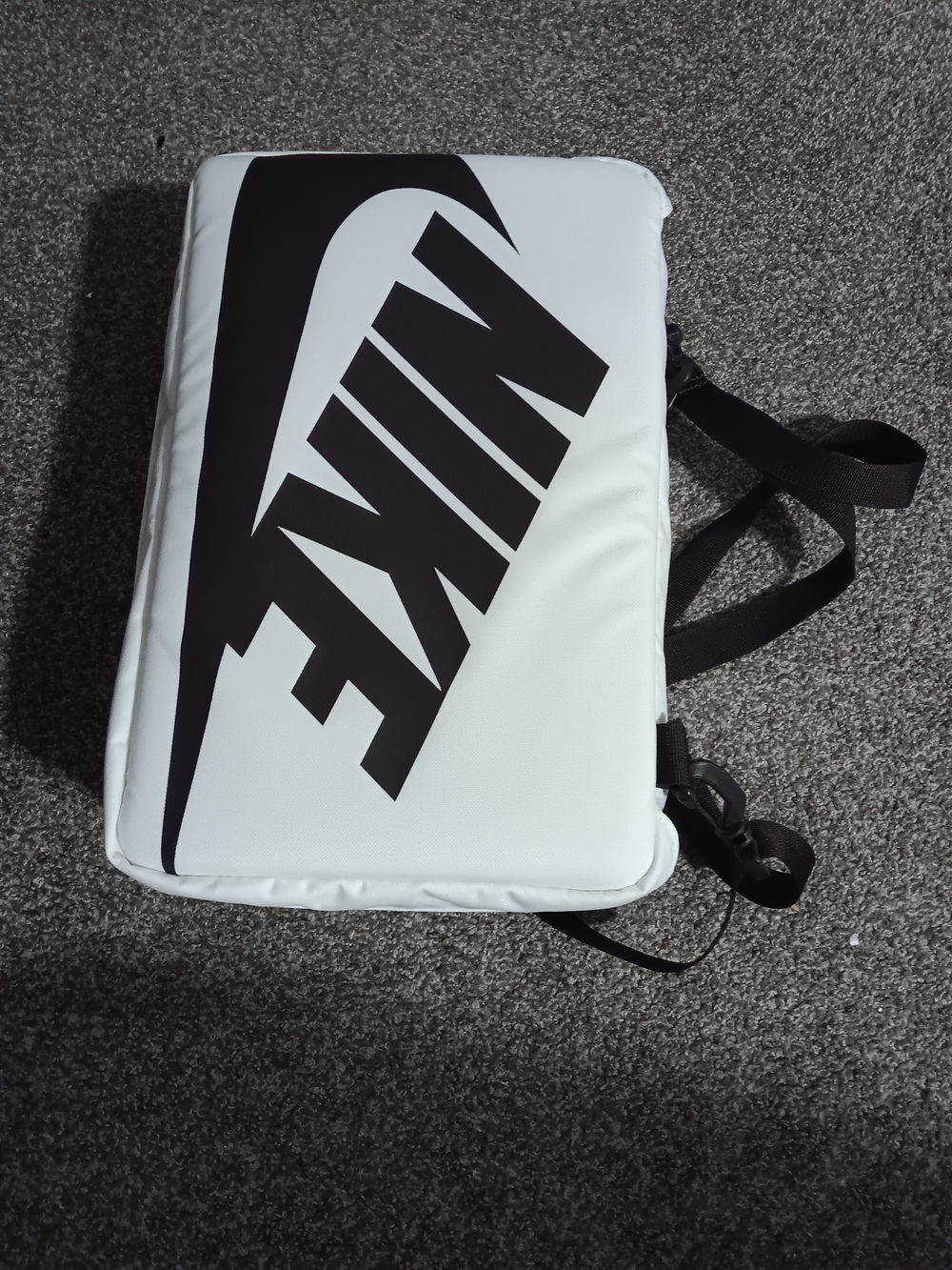 Nike White Backpack with Bold Black Swoosh Logo